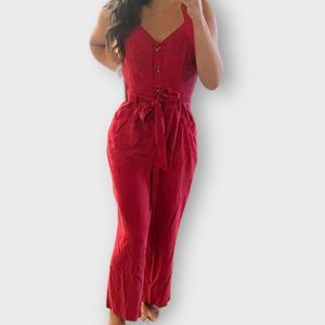 NWT Red Button-Up Jumpsuit